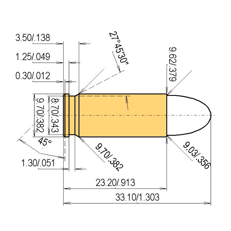 9 mm Steyr (Roth) Calibres Dimensions et spécifications techniques