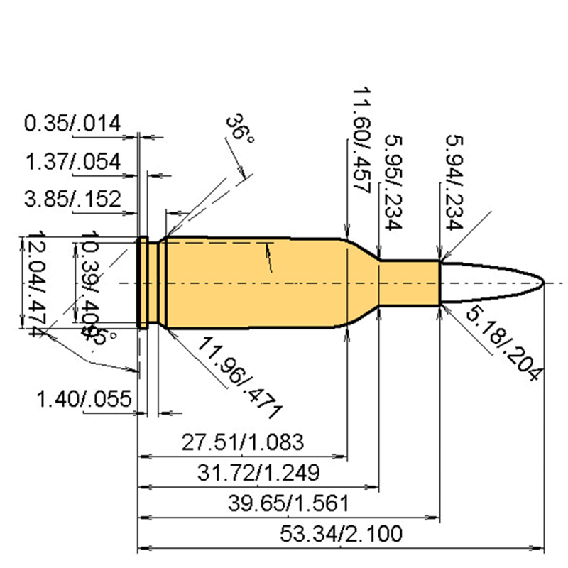 5 mm / 35 SMc Calibres Dimensions et spécifications techniques