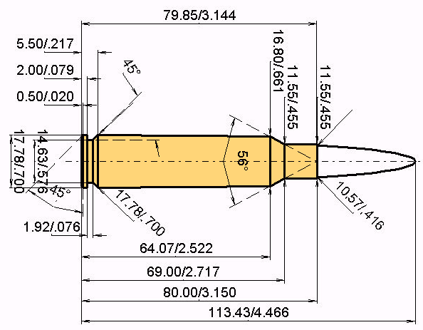 .416 TYR - 10.6 x 80 Calibres Dimensions et spécifications techniques